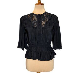 Feather Bone Anthrolpologie Lace Neck Peplum Blouse Size 2